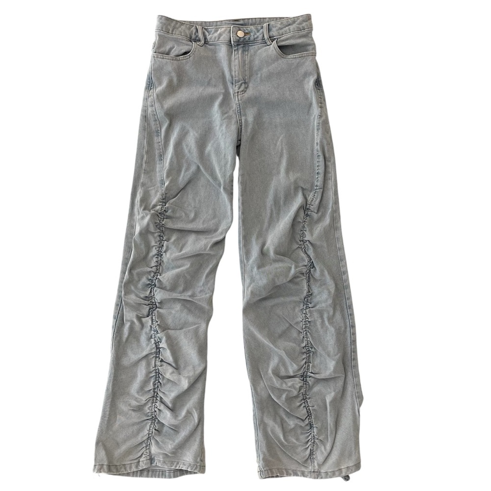 PacSun Wide Leg Jeans Light Wash Ruched Y2K Coquette Cyberpunk Size 28 Small